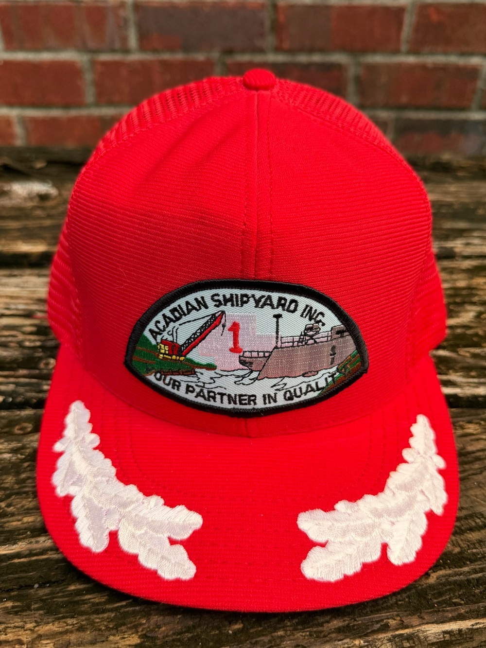 Vintage NWOT Acadian Shipyard Red Mesh-Back Adjustable SnapBack Trucker Cap BT1